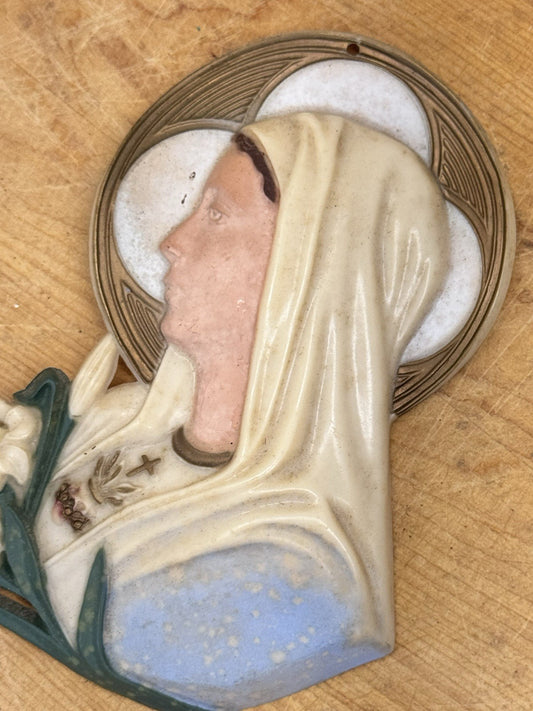 Mid Century Celluloid Religious Jesus And Mary Wall Plaques#1322