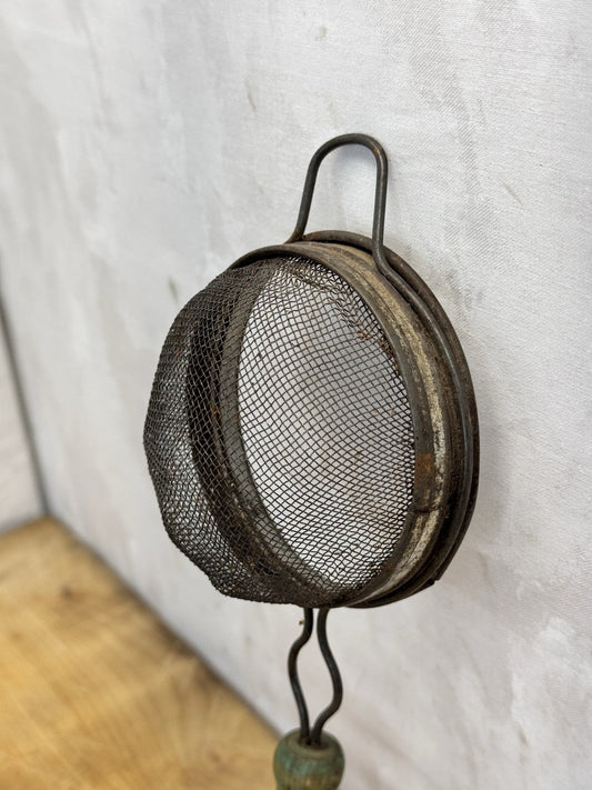 Handheld Handle Mini Green Strainer Vtg #S-1417