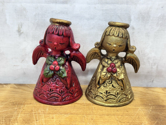 Pair Of Gold And Red Lefton Angles Vtg Christmas #1310