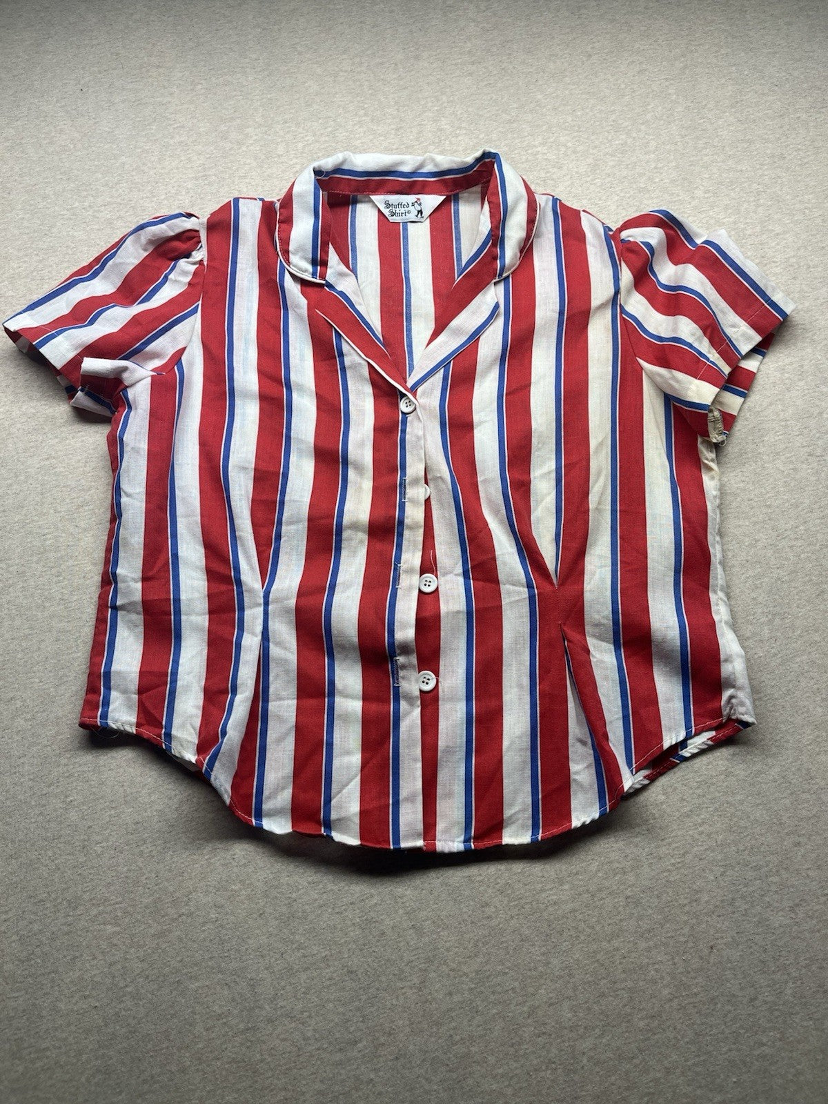 1970s Women’s Red White Blue Striped S Sleeve Cotton Shirt
