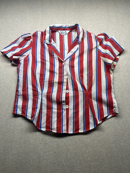 1970s Women’s Red White Blue Striped S Sleeve Cotton Shirt
