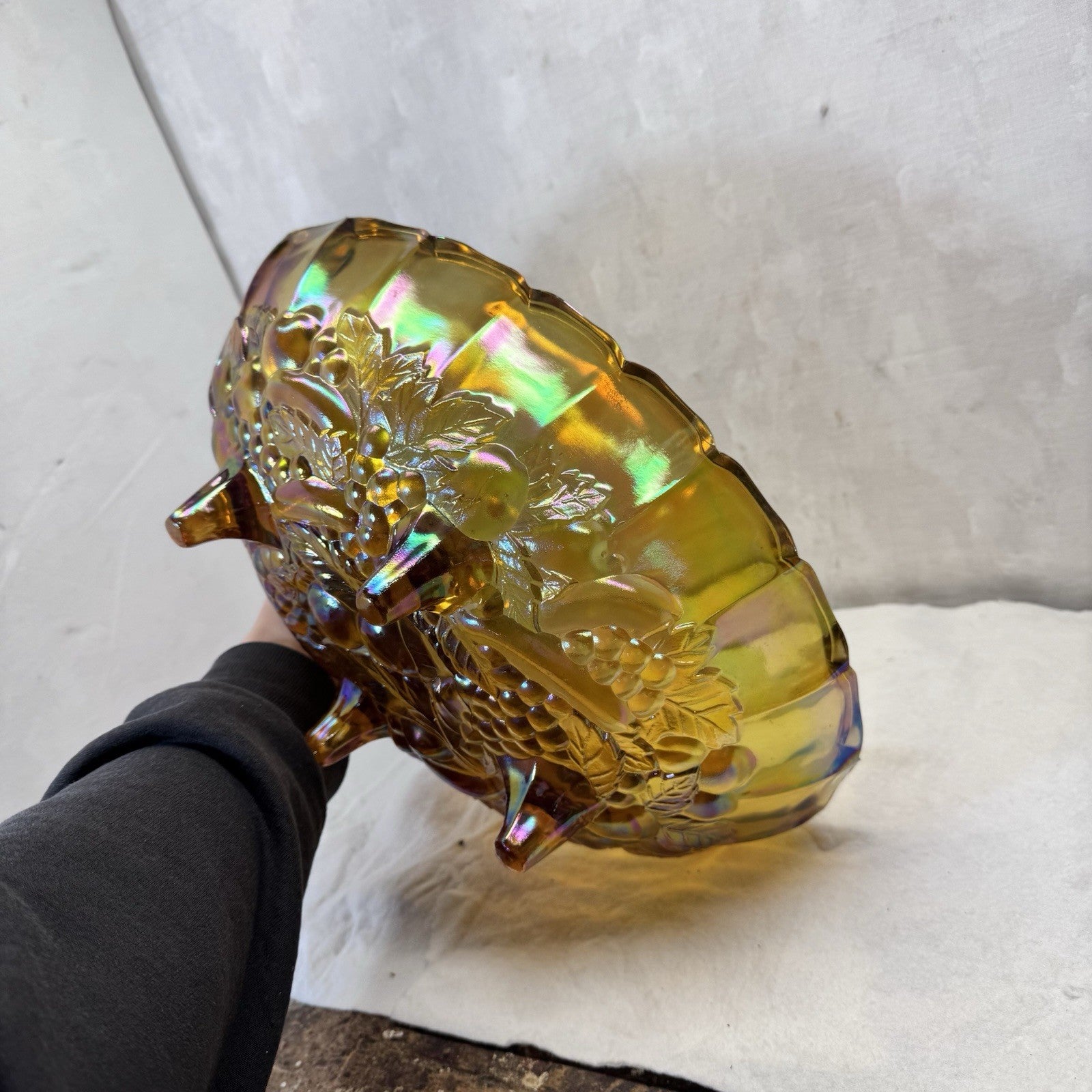 Vintage Amber Gold Carnival Glass Iridescent Large Bowl