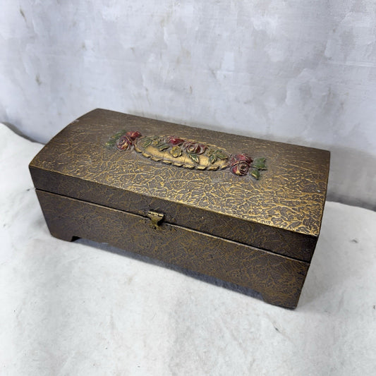 Decorative Wooden Painted Floral Accent Jewelry Trinket Box Vintage