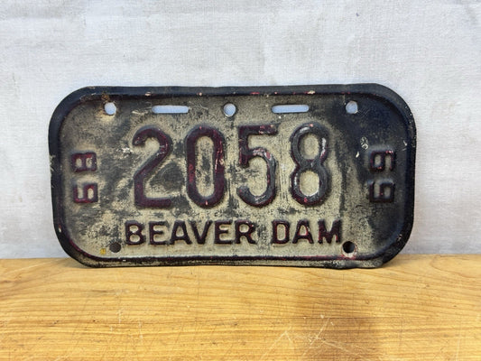 1968-1969 Beaver Dam Wisconsin Bike License Plate #1298