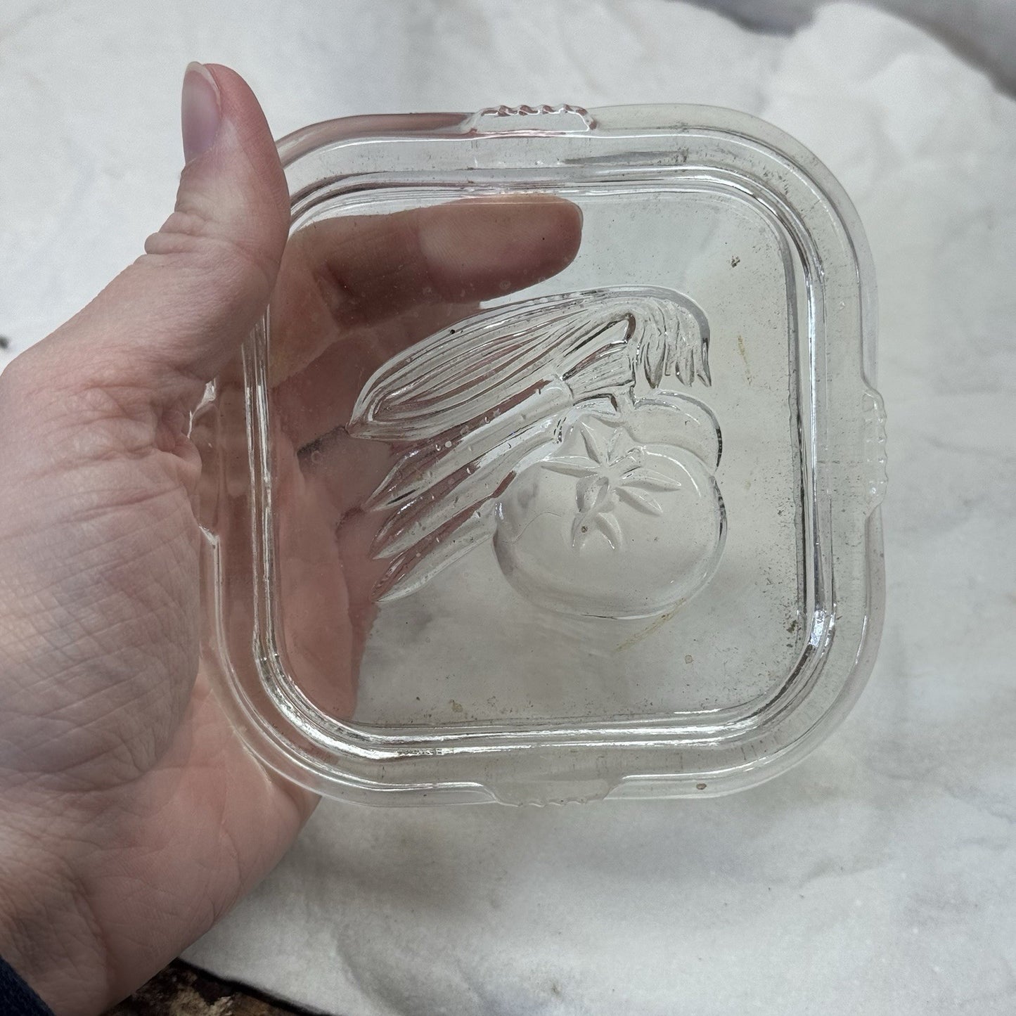 Federal Glass Square Refrigerator Embossed Veggie Lid Replacement Vintage