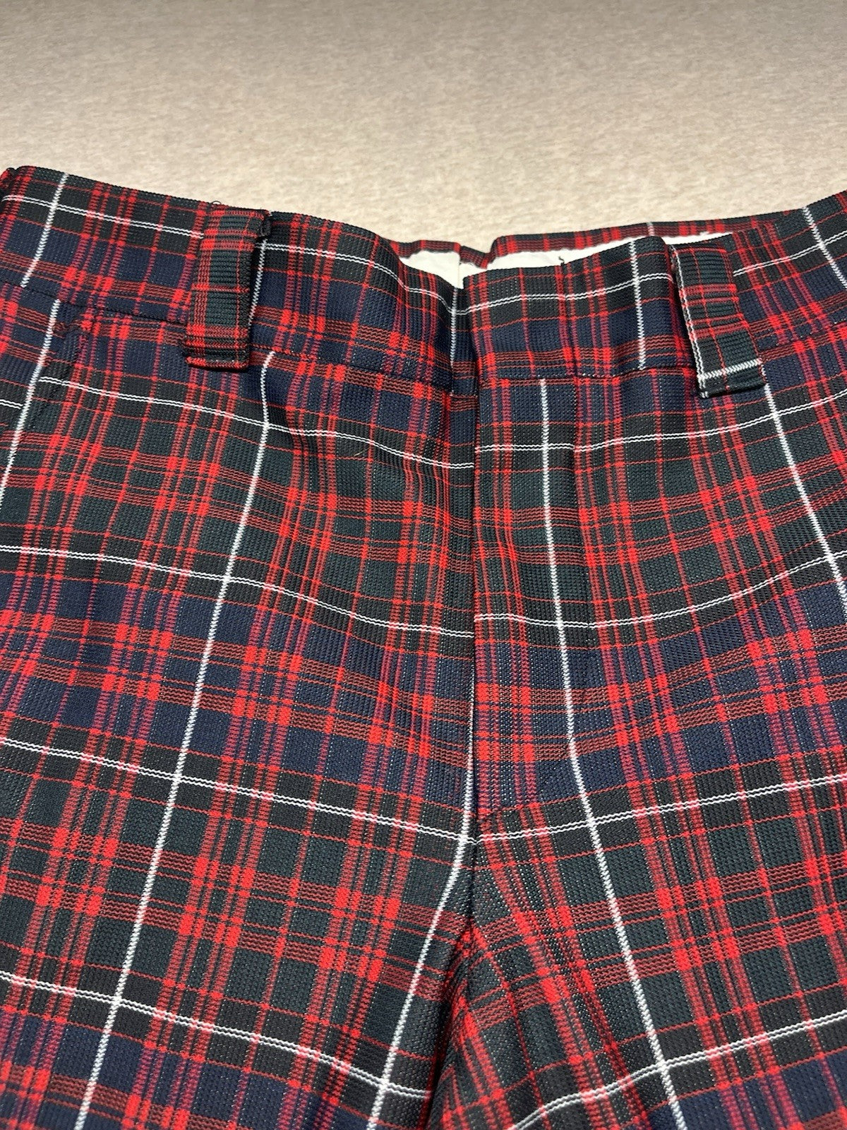 1970s Men’s Levi Red Plaid Knit Flared Pants