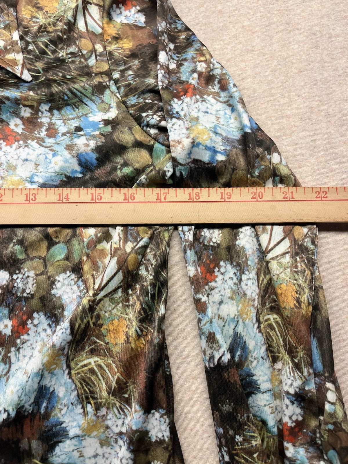 1960s, 70s Women’s Knit L Sleeve Brown Flowered Print Shirt By Terry