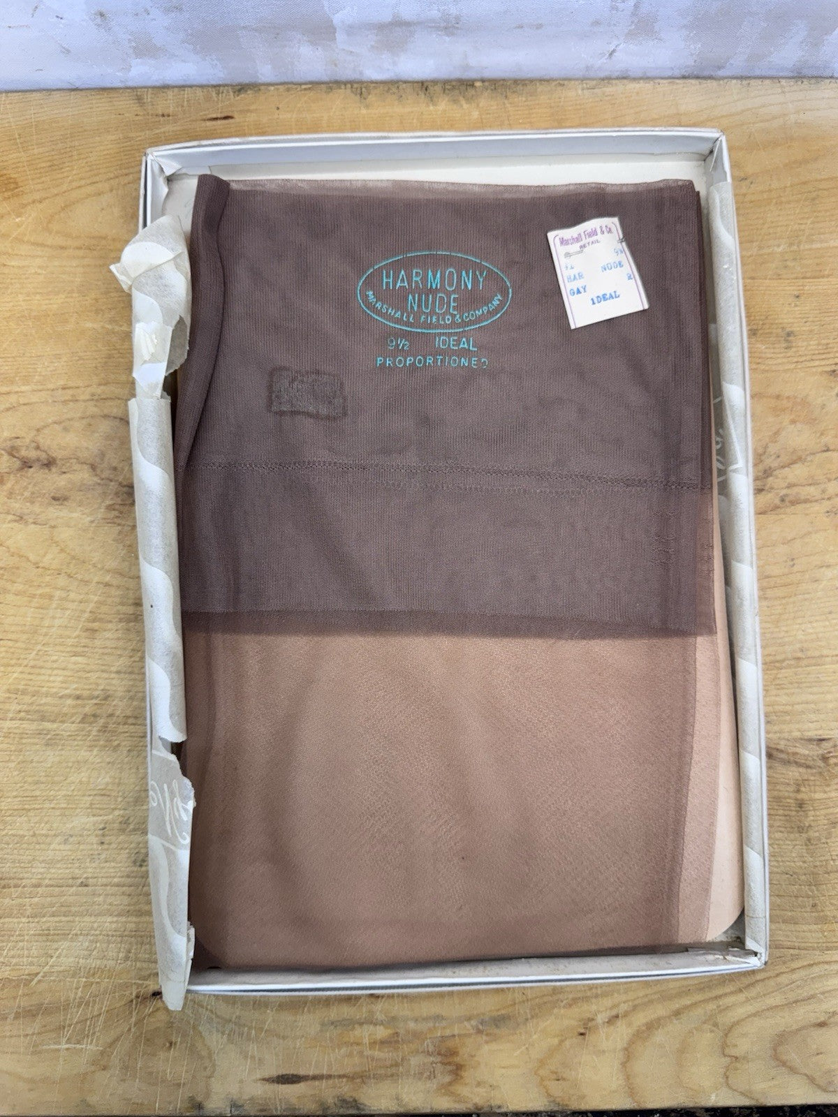 NOS Marshall Fields & Co. Nude Pantyhose Size 9 1/2 W/orginal Box #1060