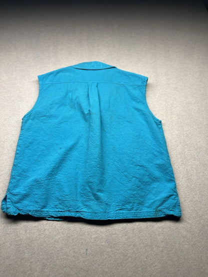 1980s Women’s Blue Cotton Sleeveless Shirt 