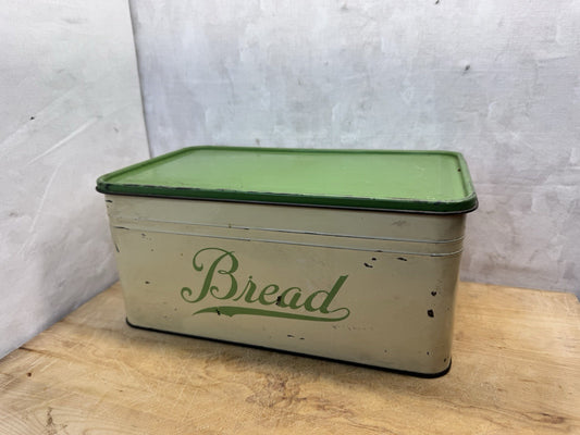 Antique Tin Bread Box Green & Cream #1480
