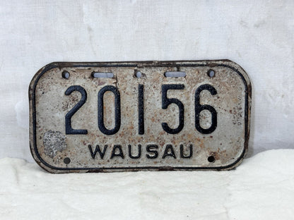 Wausau Wisconsin Bike License Plate Vintage #S-1772