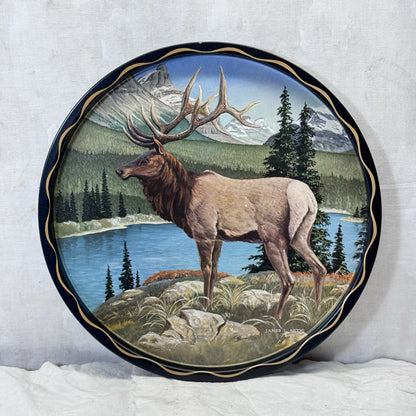 James L Artig Metal Tray Elk Scenery Vintage
