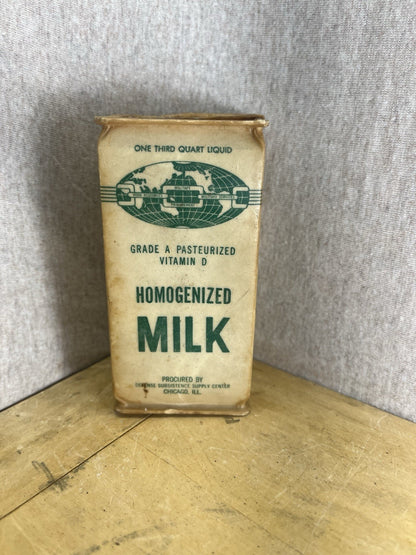 Vintage Waxed Cardboard Homogenized Milk Carton 1/3 Quart