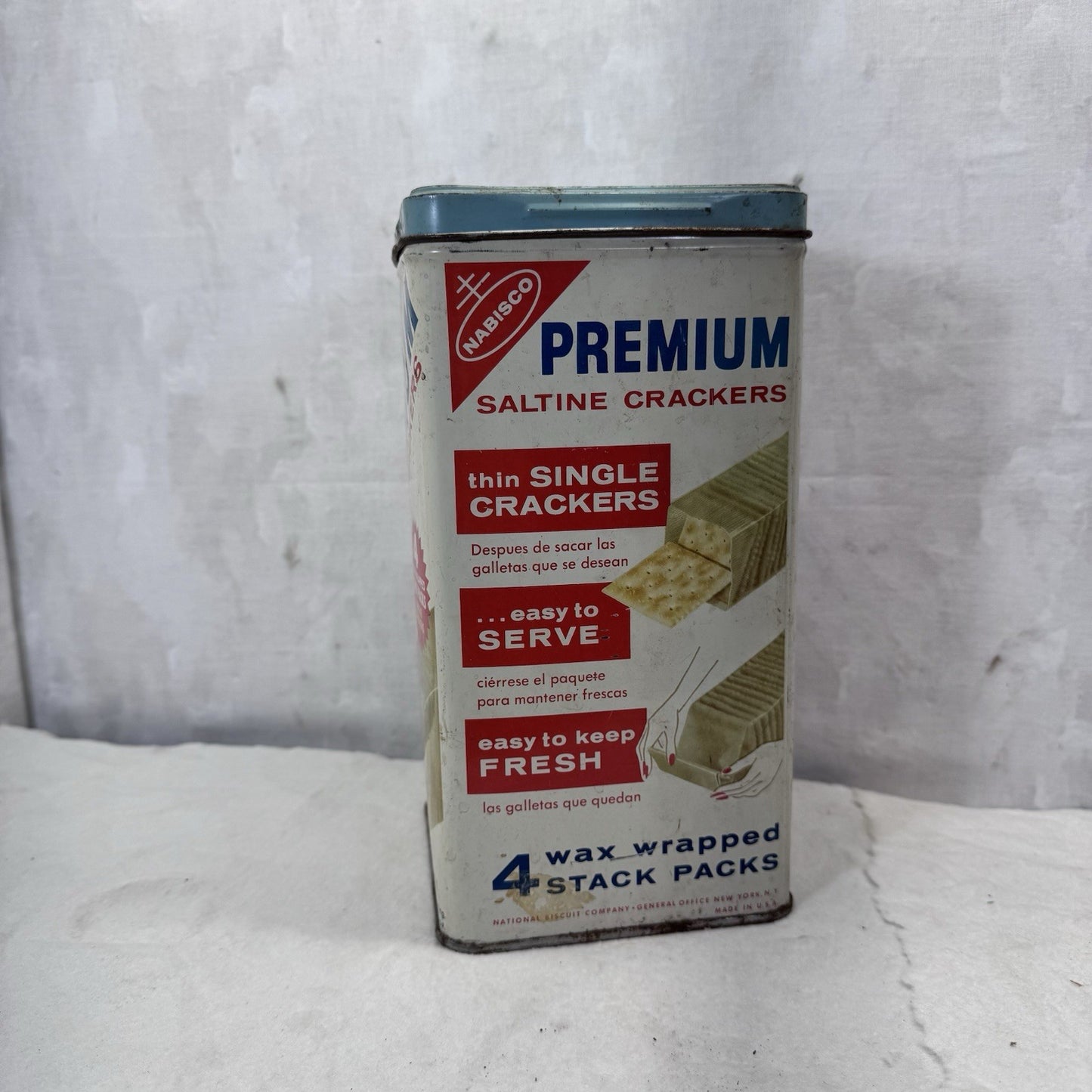Premium Saltine Crackers Tin Container Vintage 