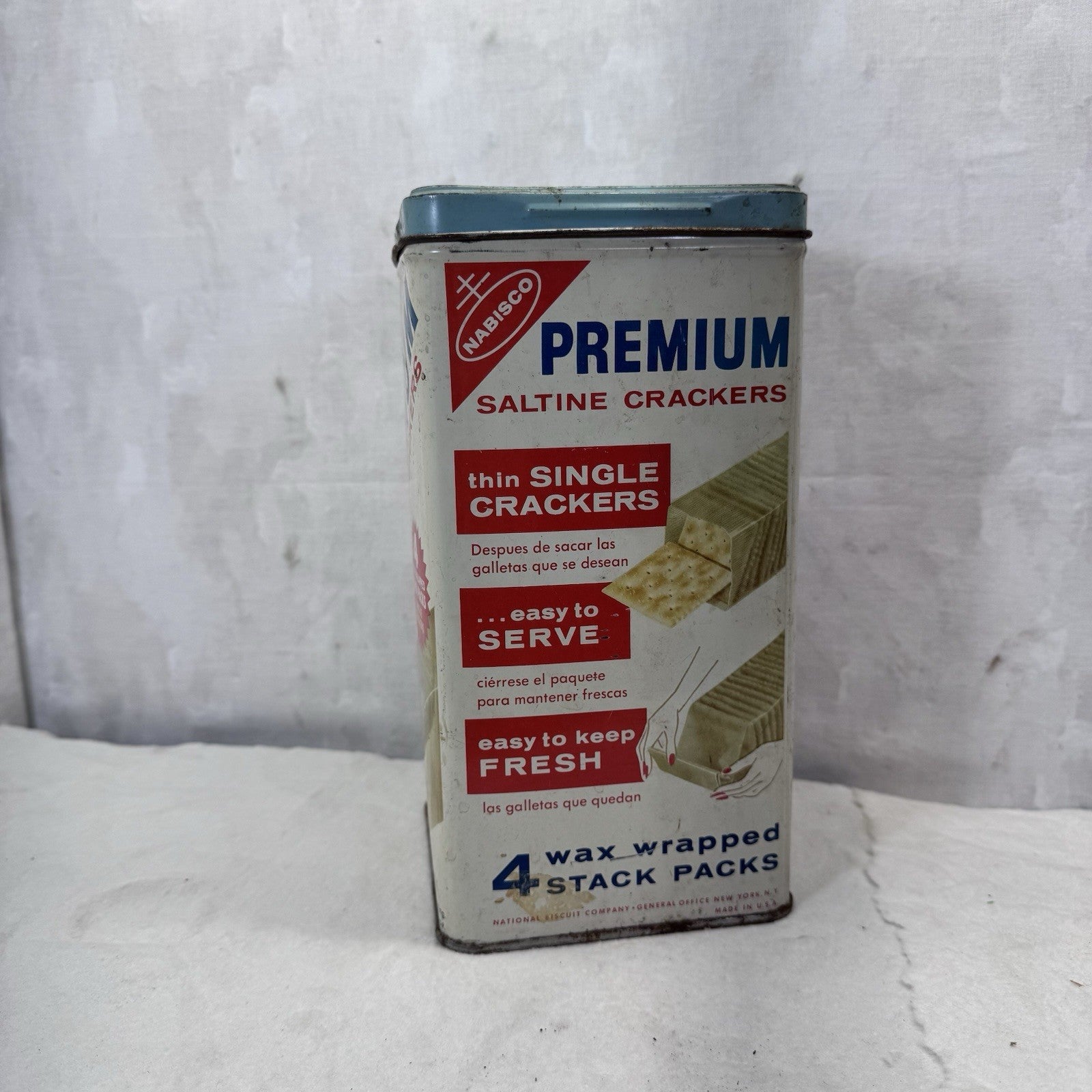 Premium Saltine Crackers Tin Container Vintage 