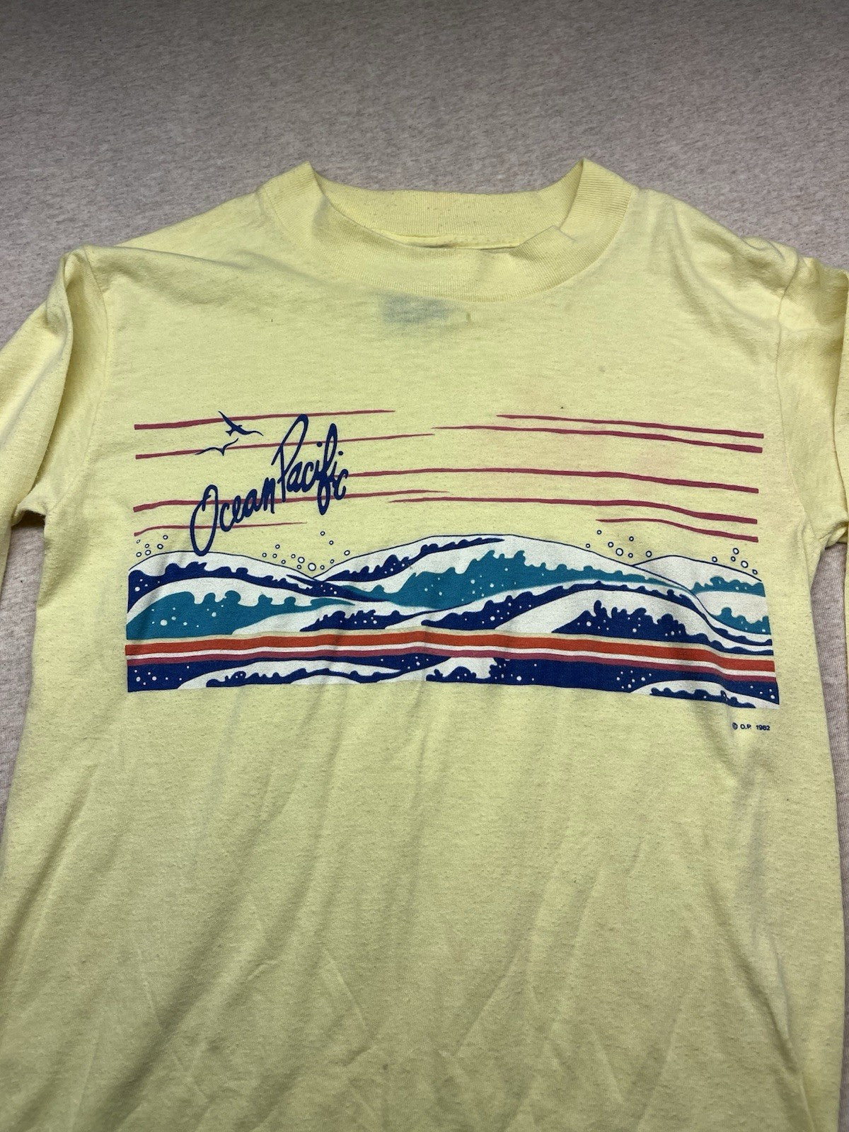 1980s Unisex Yellow L Sleeve Ocean Pacific Tshirt