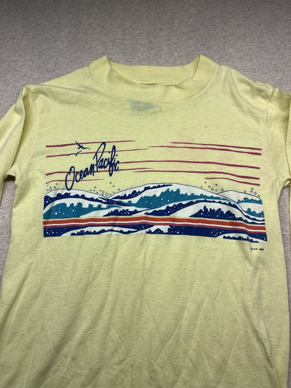 1980s Unisex Yellow L Sleeve Ocean Pacific Tshirt