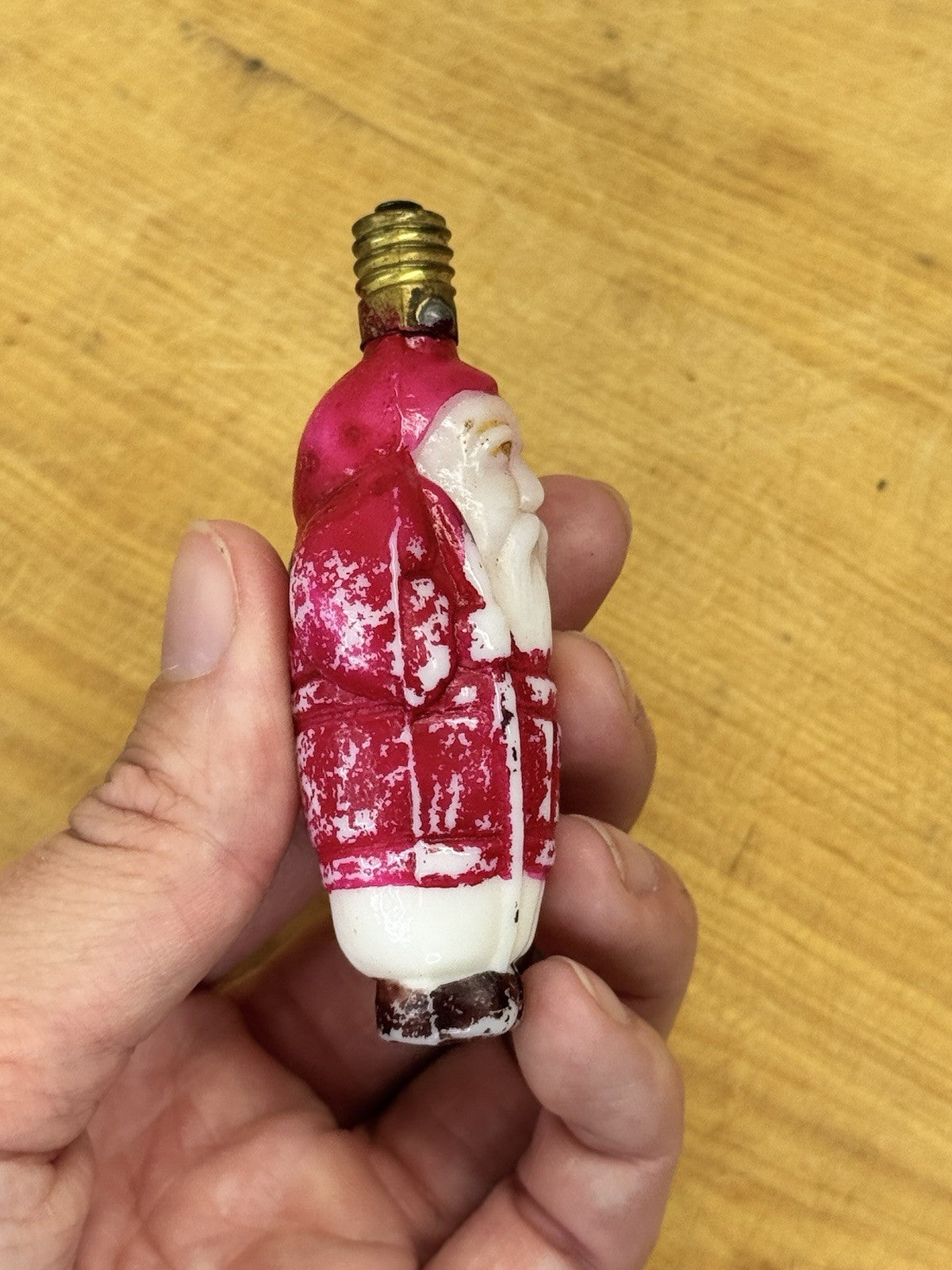 Santa Claus Christmas Bulb Milk Glass Vtg #1332