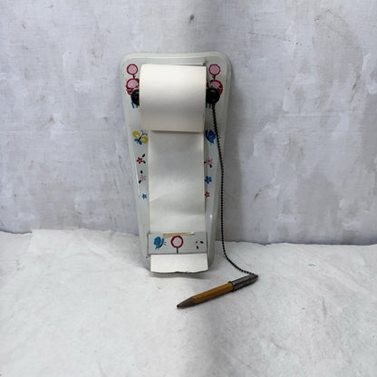 White Metal Notebook Dispenser Roll Pencil Wall Vintage Grocery List