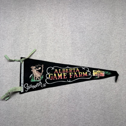 Alberta Game Farm Vintage Fabric Pennant Banner Flag Souvenir 