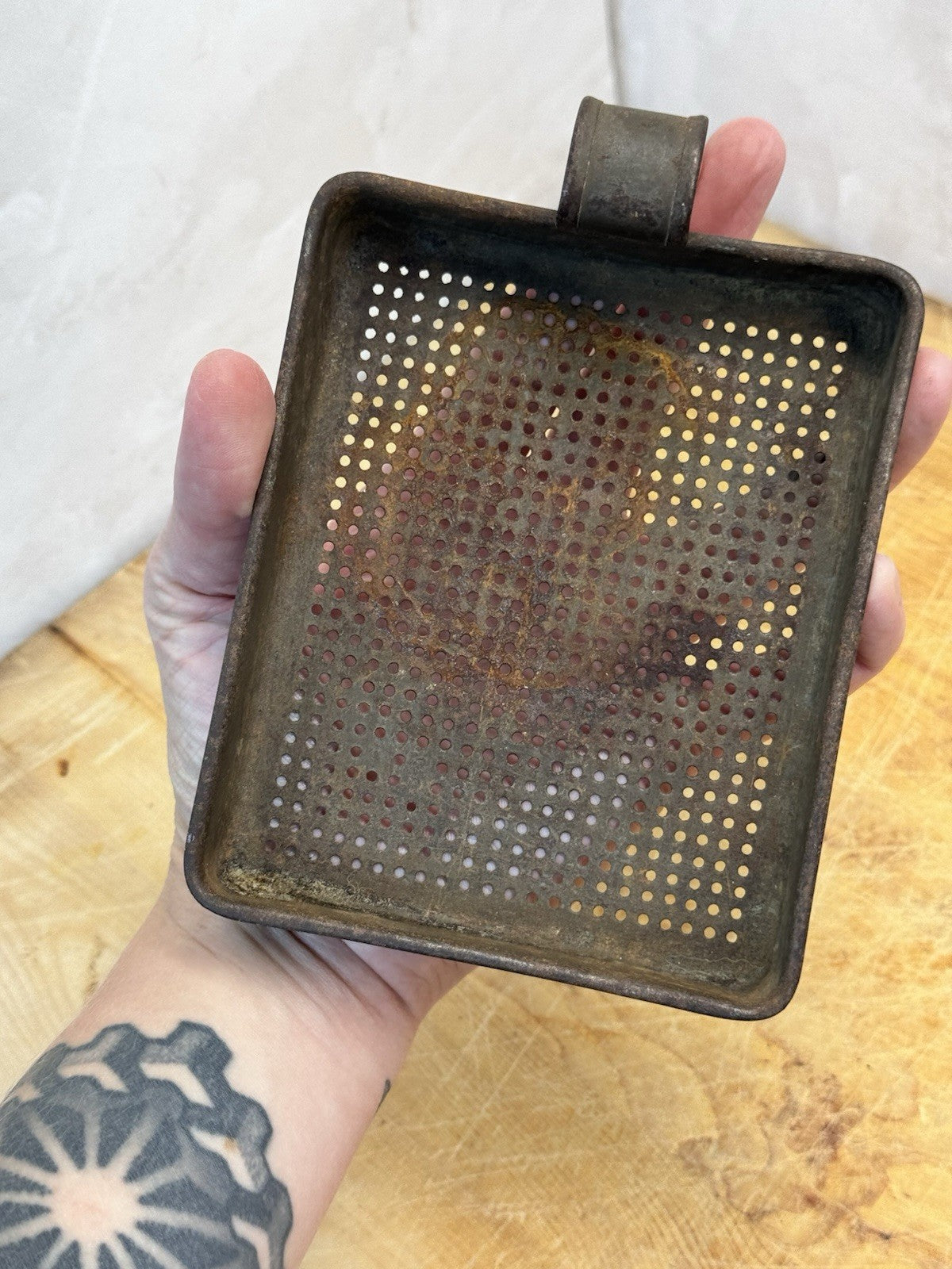 Antique Early Tin Strainer Square  #1439