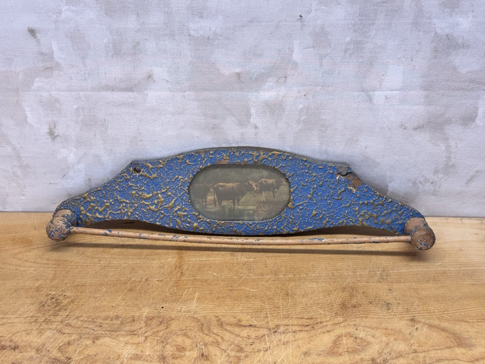 Primitive Blue Wooden Tie Rack #1330