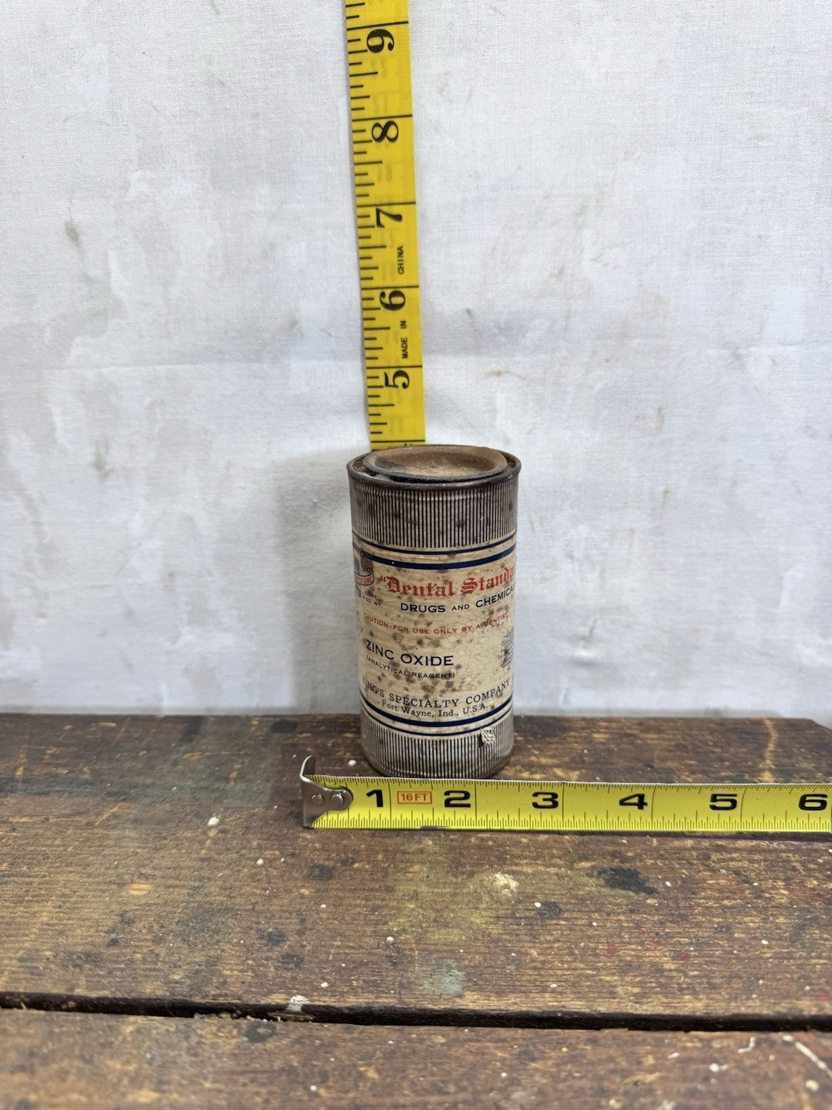 Dental Standard Zinc Oxide Paper Label Tin Can Vintage 