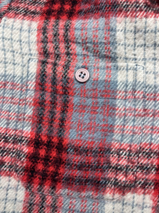 1970s, 80s Boys Red & Grey Heavy Flannel L Sleeve Shirt