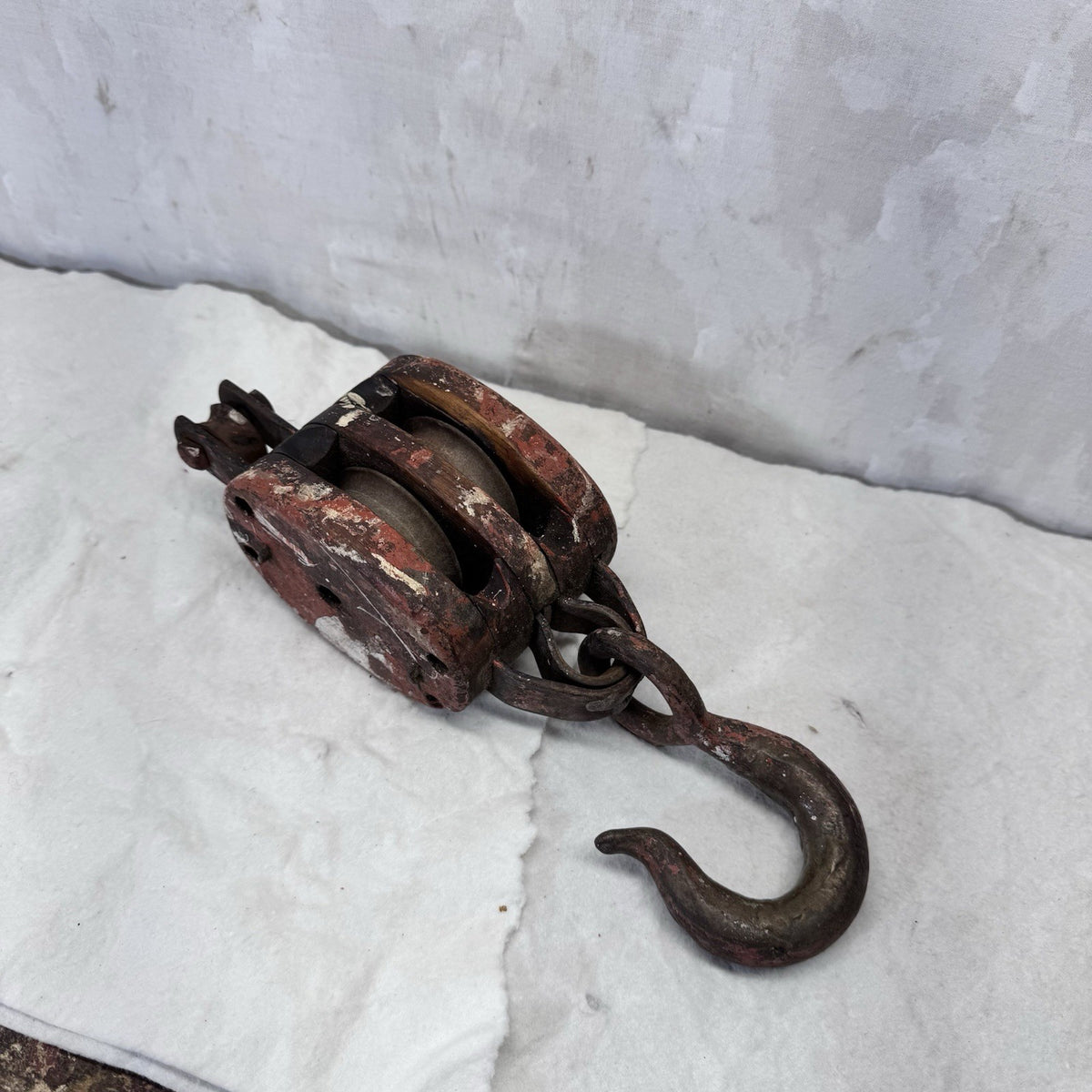 Double Wooden Pulley Metal Hook Vintage 