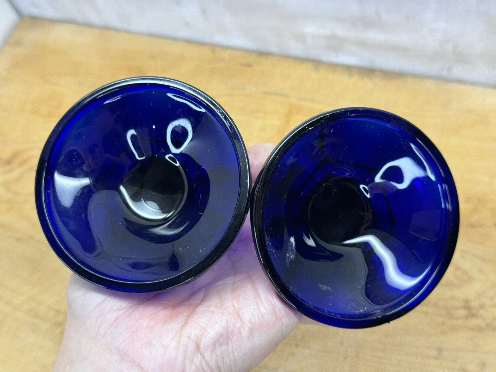 Cobalt Blue Pair Of Candle Holders Vtg #1275