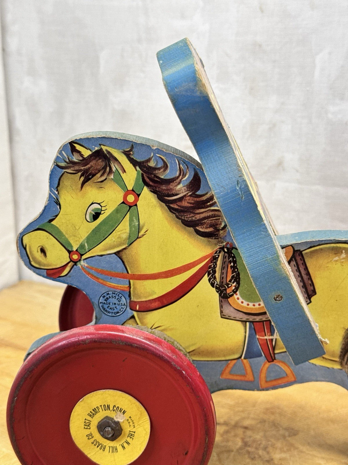 Vintage Wooden Cowboy/Horse Pull Toy - N.N. Hill Brass Co.  #1159