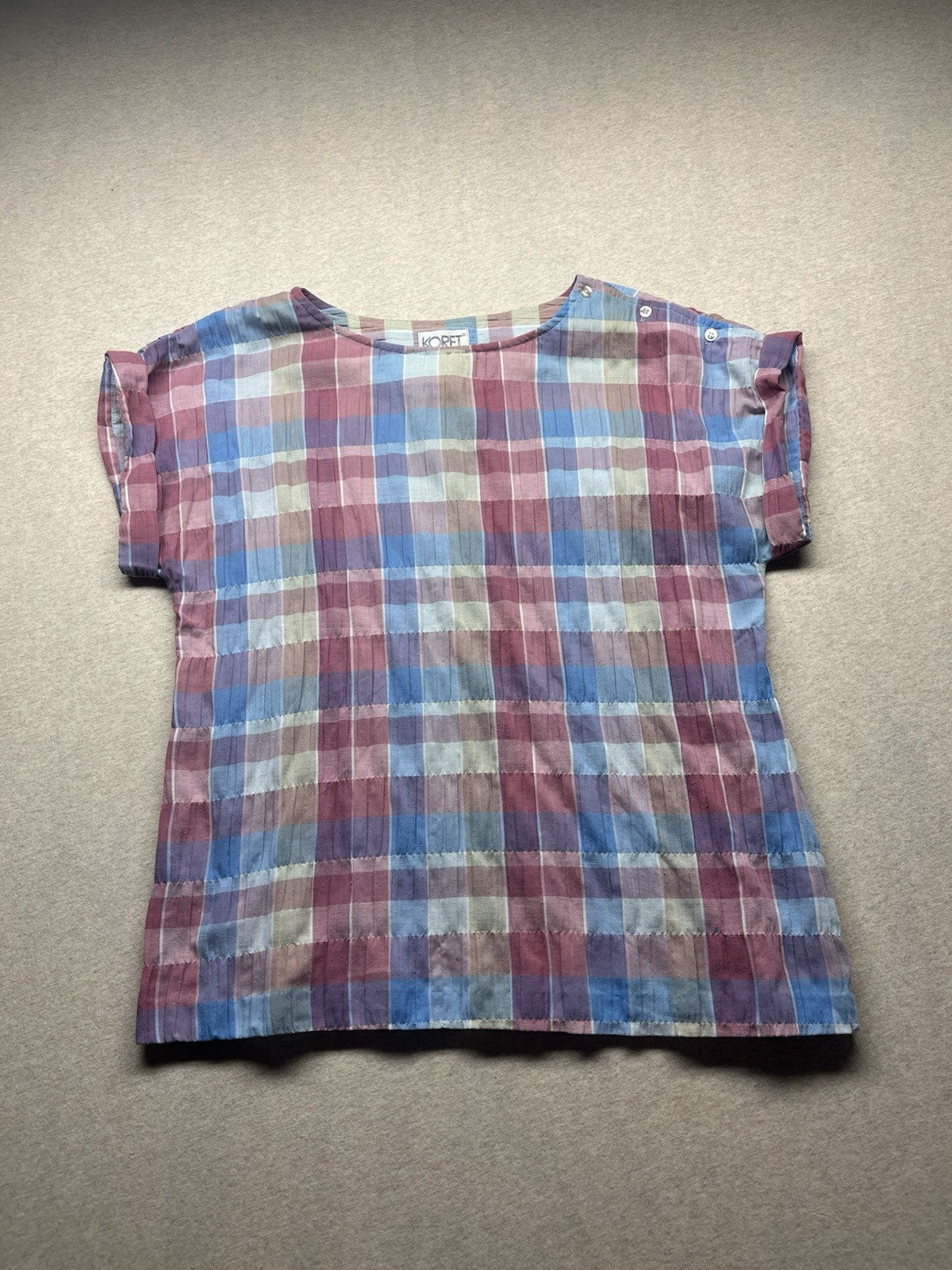 1980s Women’s Pink And Blue Cotton Sleeveless Top