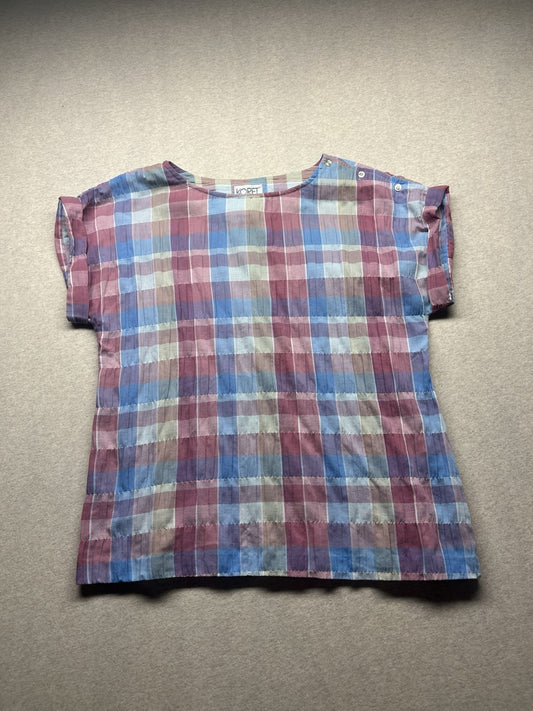 1980s Women’s Pink And Blue Cotton Sleeveless Top