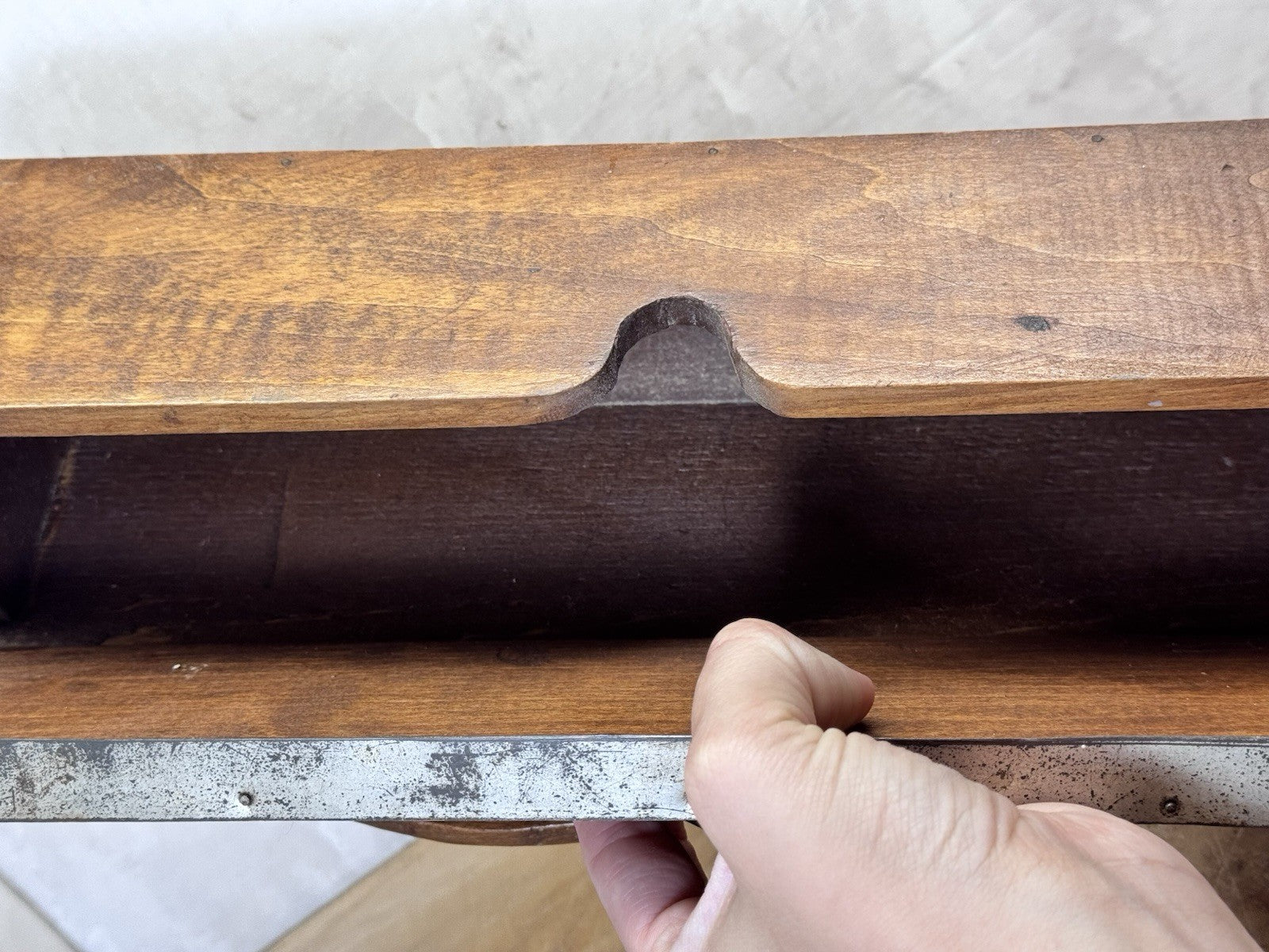 Vintage Wooden Box With Lid Metal Band  #S-1825