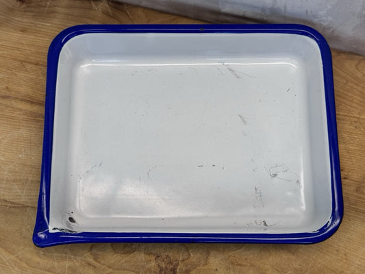White And Blue Enamel Photography Tray Antique #1305