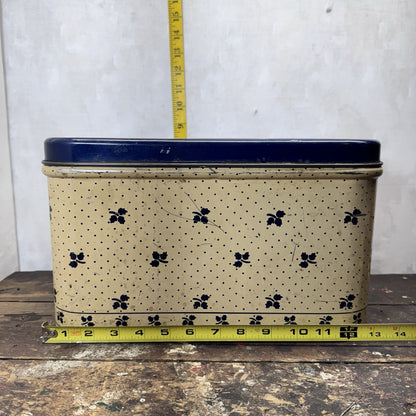 Empeco Blue Cream Tan Kitchen Bread Box Tin