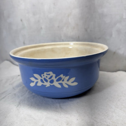 Blue Harker White Rose Carv-Kraft Cameoware Pottery Casserole Vintage