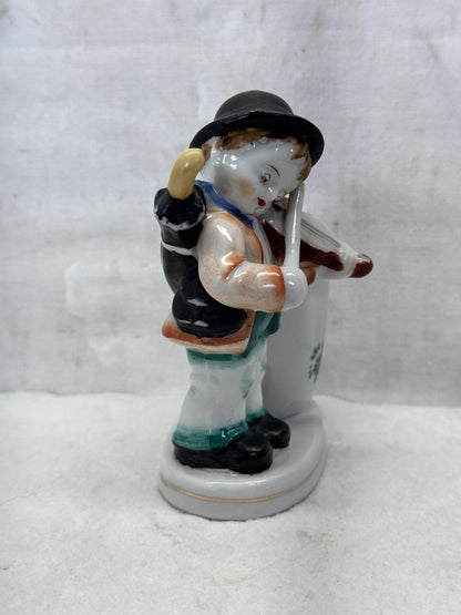 Small Planter Boy Figurine Violin Occupied Japan