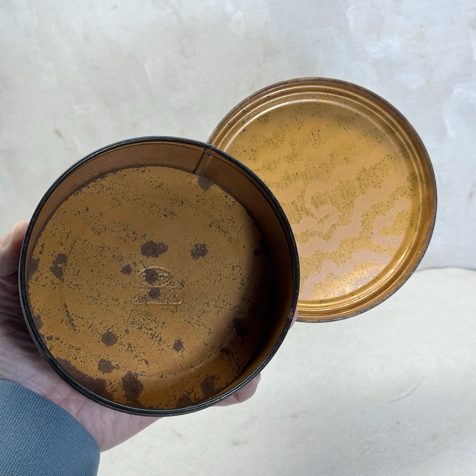 Vintage Graphic Metal Round Beautee Tin Rustic