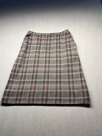 1960s Women’s Brown Plaid Skirt W/pockets