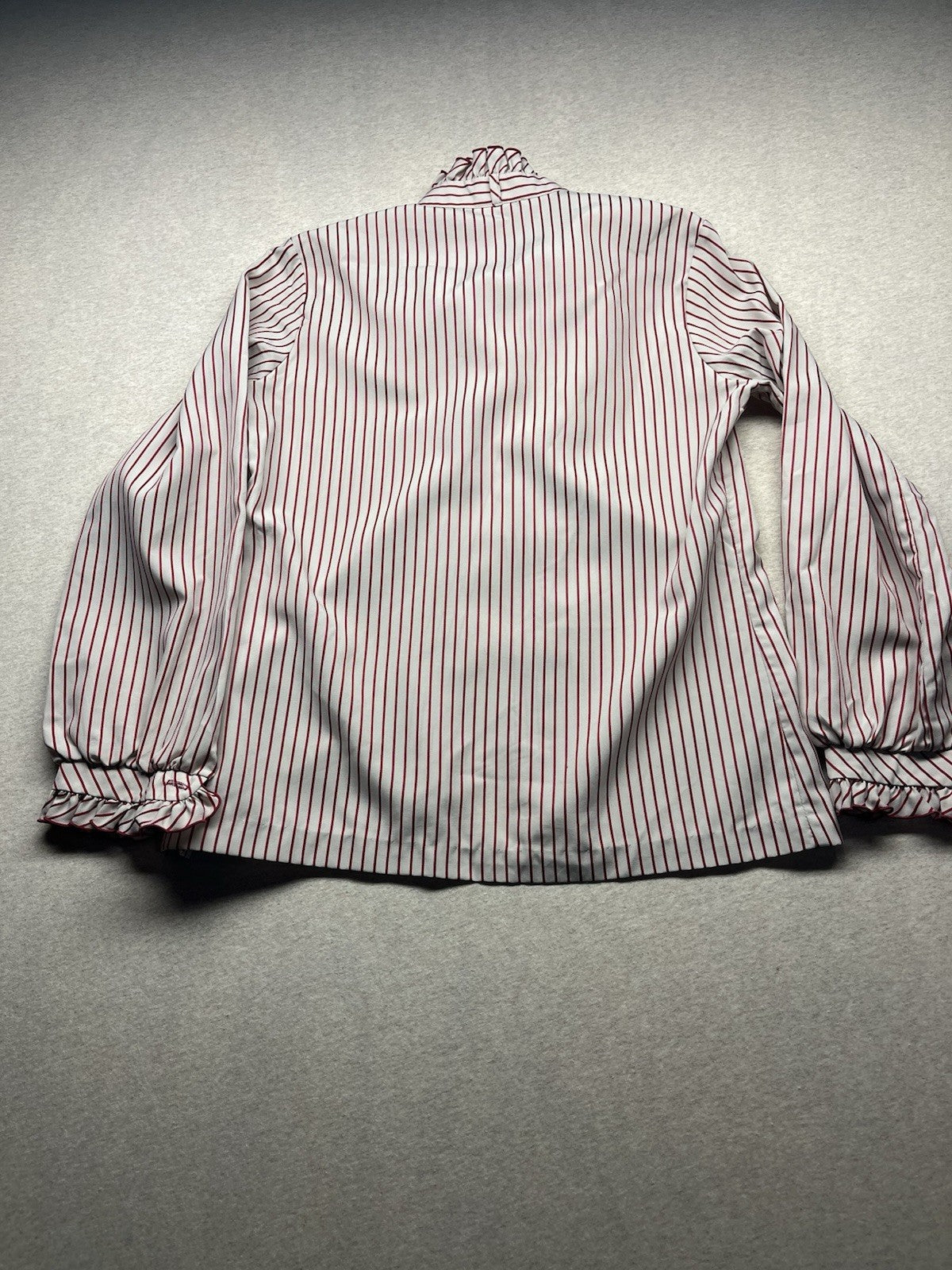 1970s, 80s Women’s Ruffled Red Striped L Sleeve Cotton Top