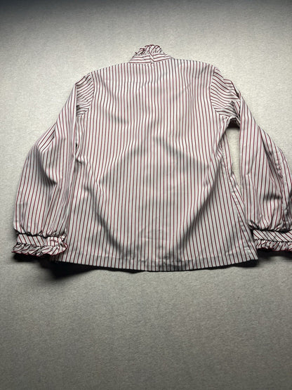 1970s, 80s Women’s Ruffled Red Striped L Sleeve Cotton Top
