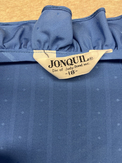 1970s, 80s Women’s L Sleeve Blue Striped Nylon Ruffled Top