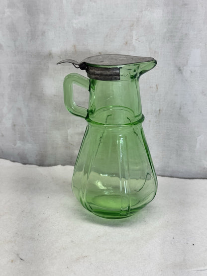 Glass Green Uranium Syrup Dispenser Antique Vintage