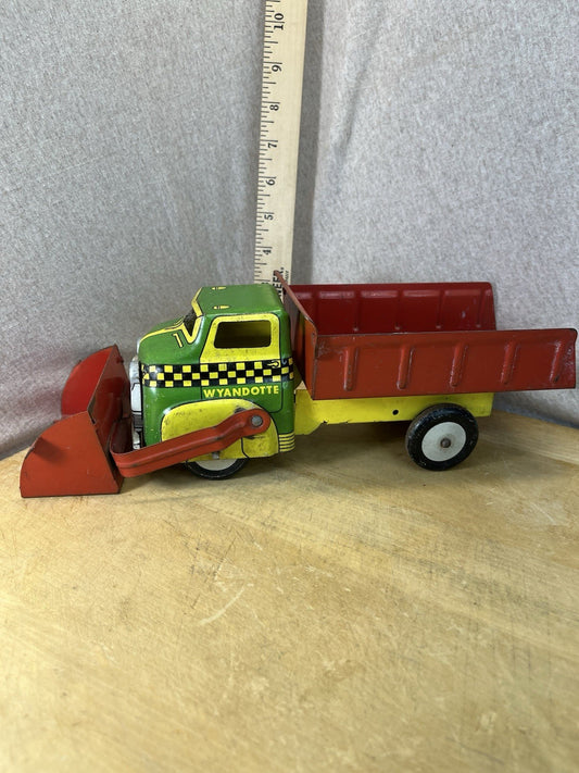 Wyandotte Tin Litho Toy Dump Truck W/ Plow