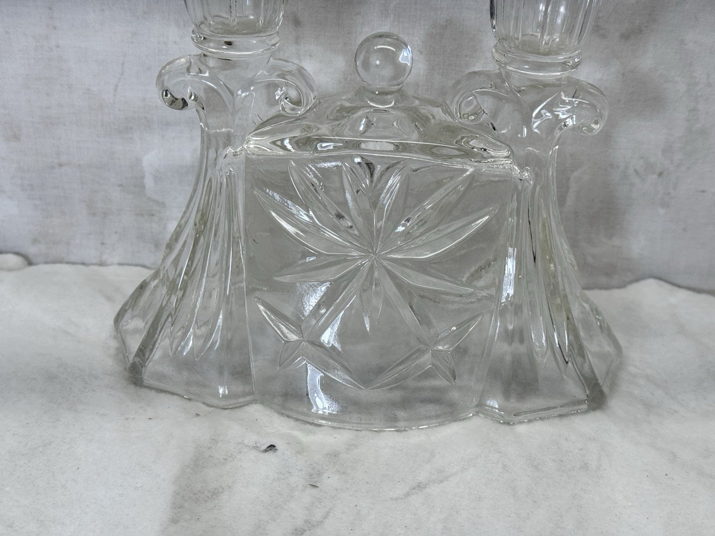 Double Candlestick Holder Crystal G.lass Vintage #S-2013