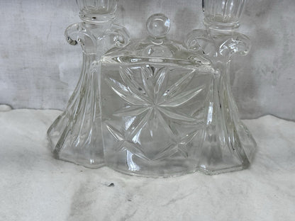 Double Candlestick Holder Crystal G.lass Vintage #S-2013