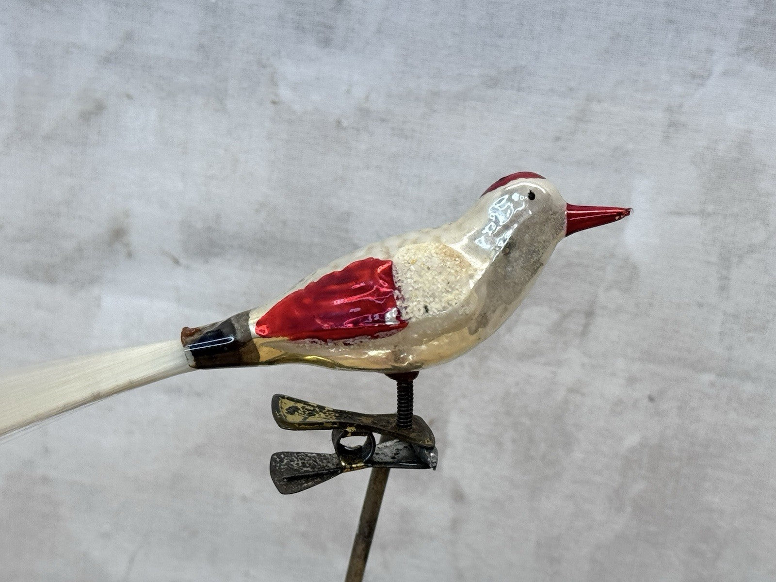 Antique Glass Clip On Bird Ornament  #1490