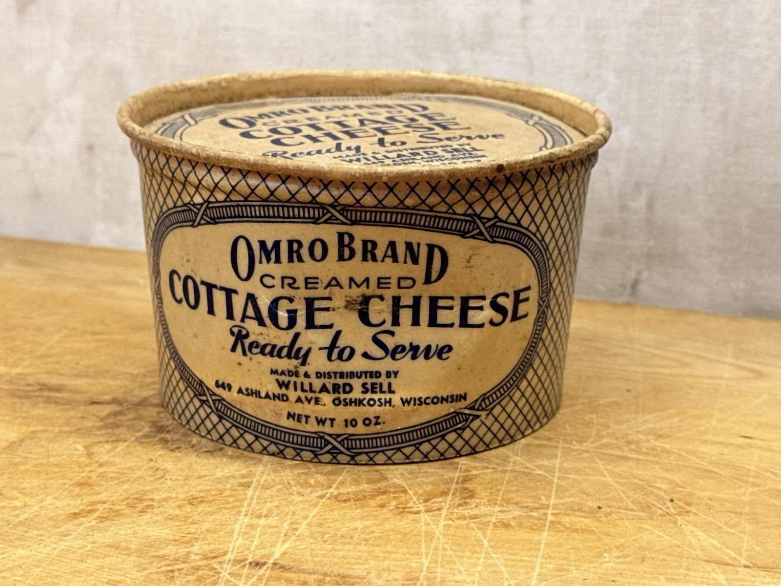 Omro Brand Cottage Cheese Container Oshkosh Wisconsin Vintage #1167