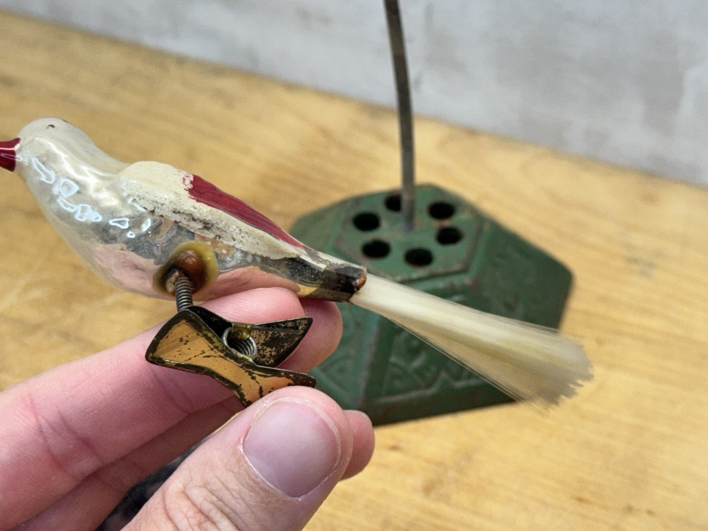 Antique Glass Clip On Bird Ornament  #1490